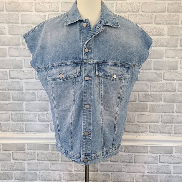 Milio Milano Italy Denim Vest Cut Off Sleeve Biker Trucker Grunge NEW XL Button - Picture 9 of 10